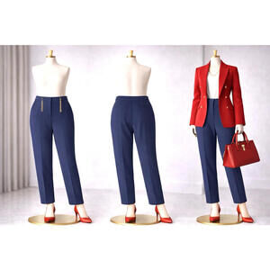 Michael Kors Women’s 14 Navy Slim Dress Pants Gold Chain Accent Career Chic Work